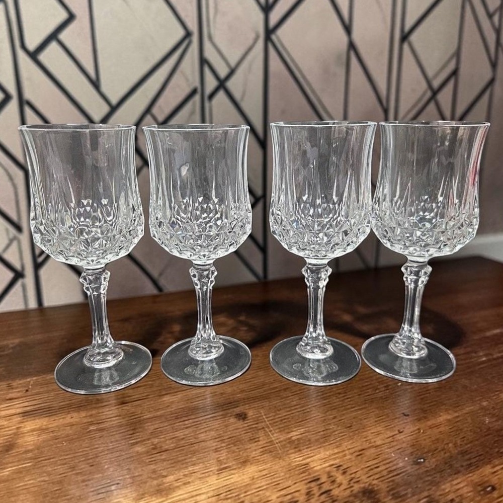 Cristal D'Arques Longchamp‎ Water Goblets, Set of 4, Vintage Wine Glasses